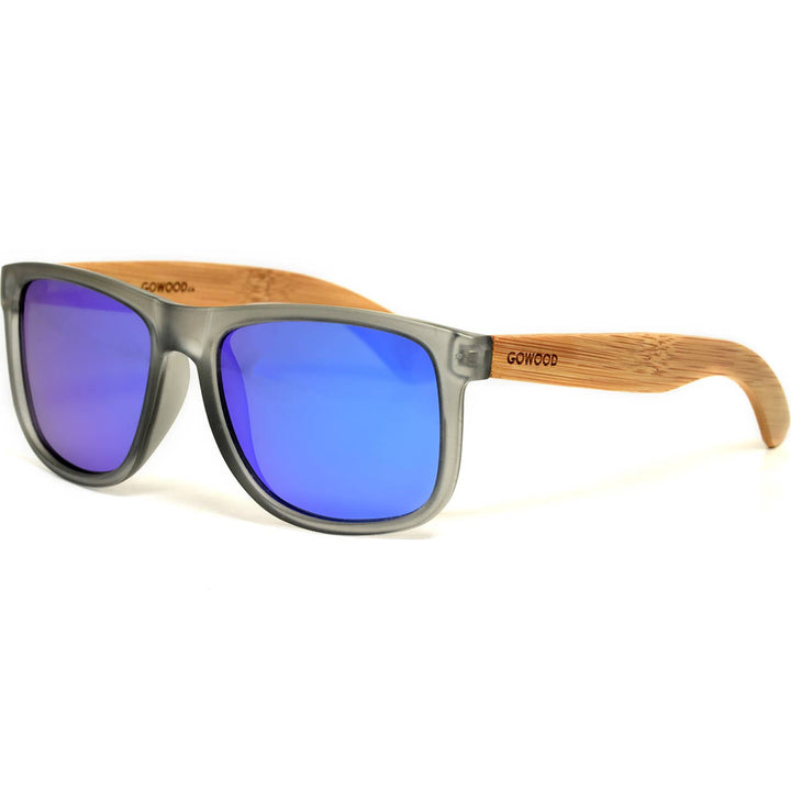 Square Bamboo Wood Sunglasses with Blue Polarized Lenses