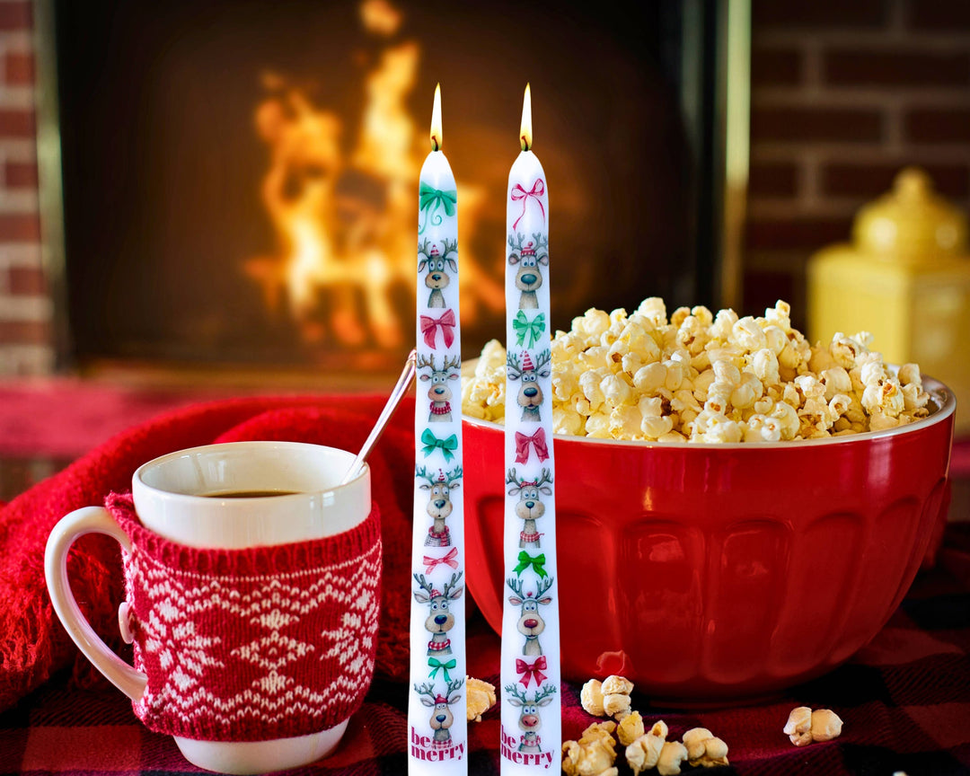 Be Merry Reindeer Christmas Taper Candle Decor, Holiday Deco