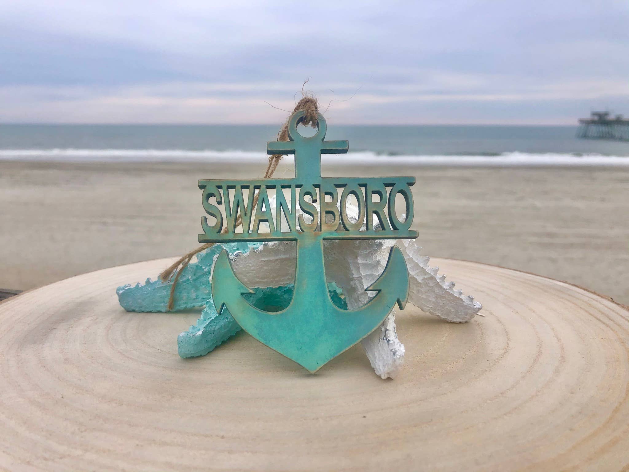 Customizable Nautical Anchor Ornament: Ocean Waves
