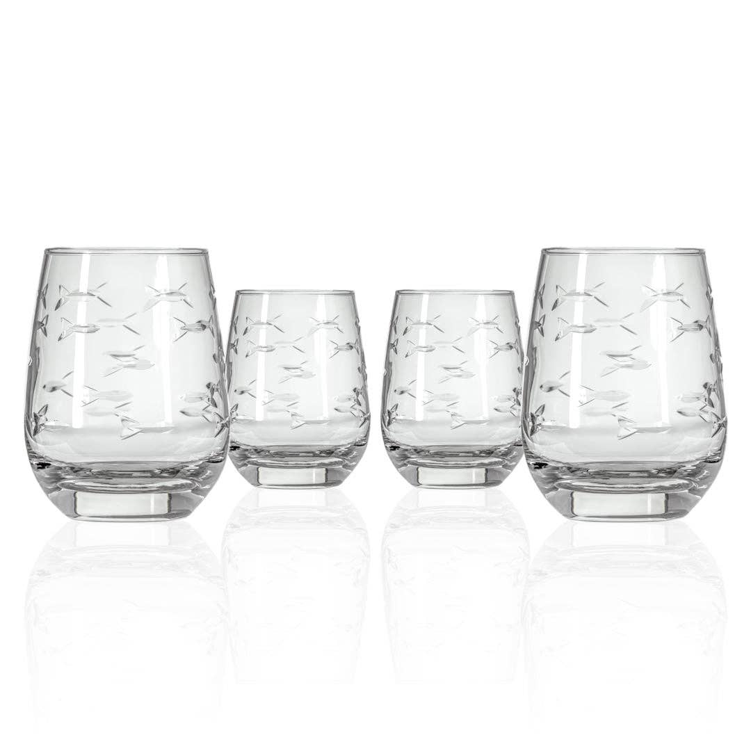 School of Fish 15oz Clear Stemless Wine Tumbler Glass