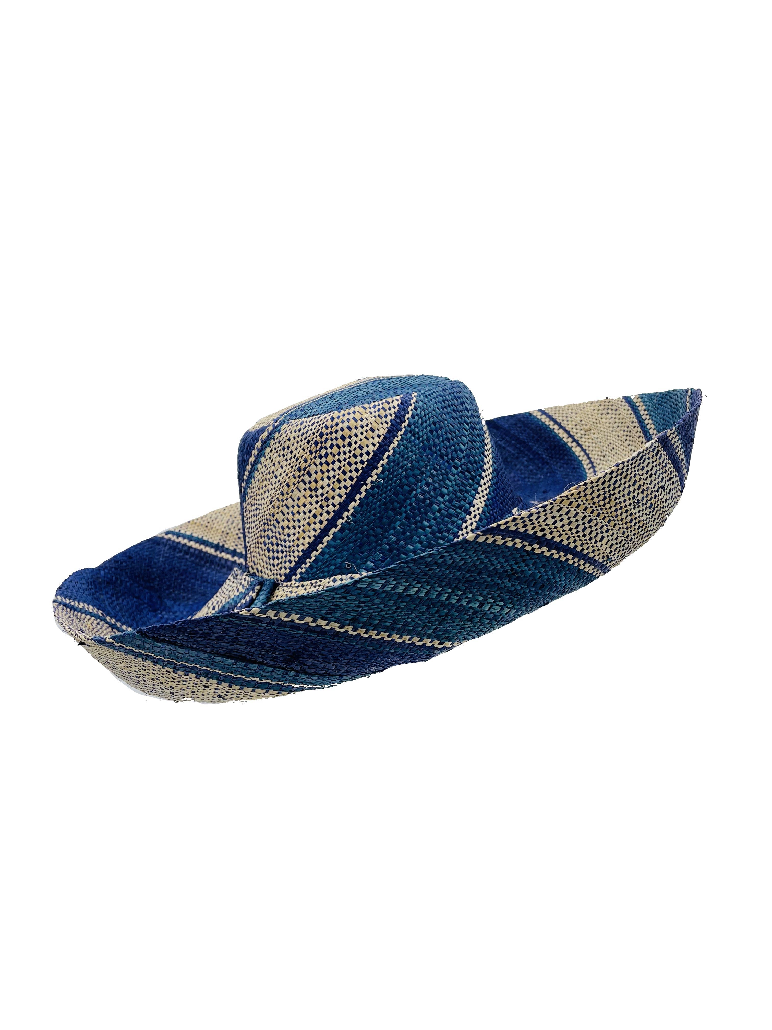 Sun Hats: Colored Stripes Packable 5" & 7" Brim Raffia Straw: 7"Brim / Black Swirl