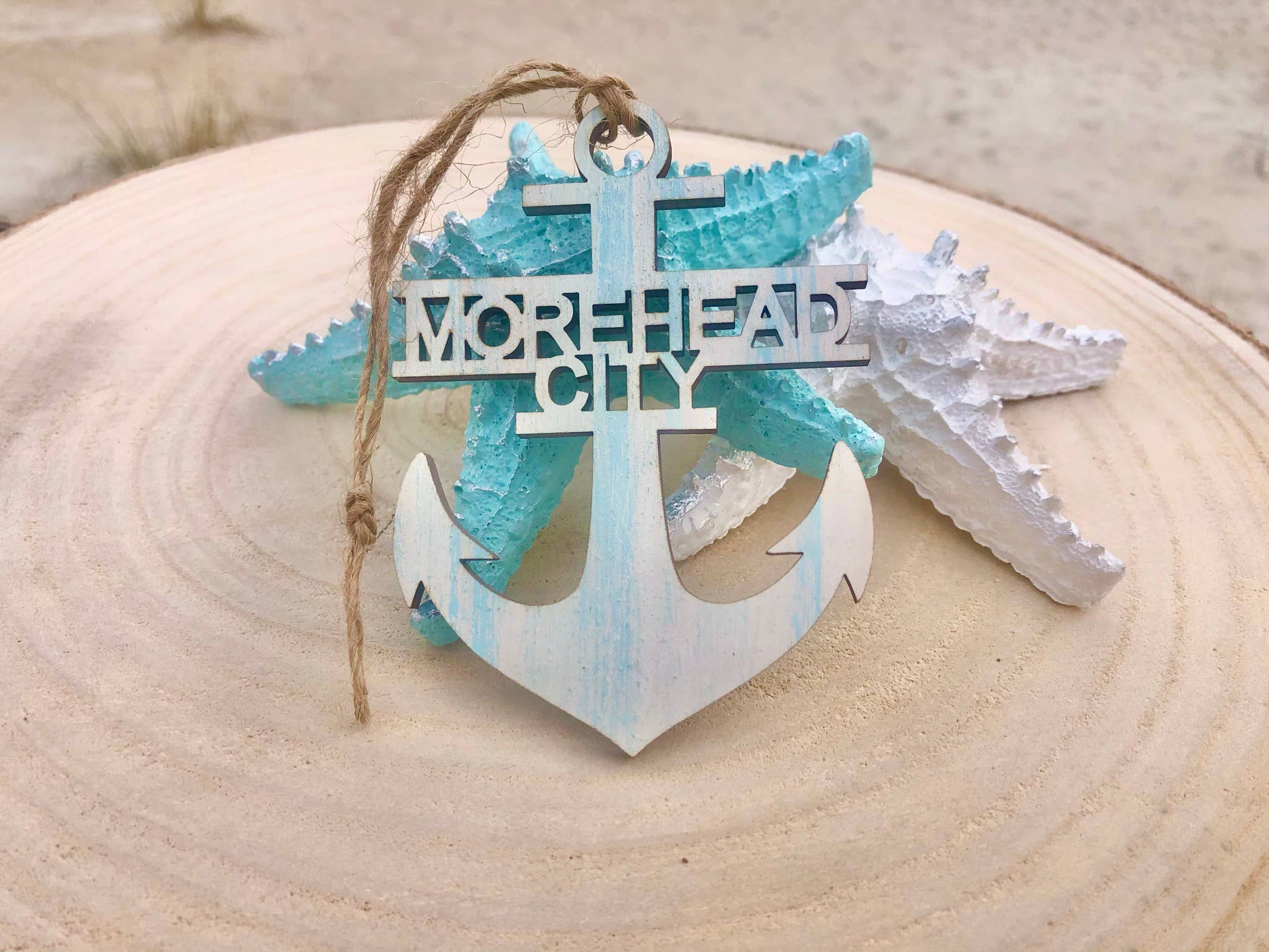 Customizable Nautical Anchor Ornament: Ocean Waves