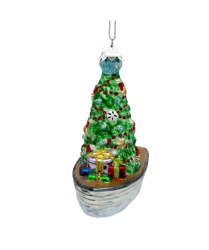 4"NOBLE GEMS BOAT W/TREE GLASS ORNAMENT
