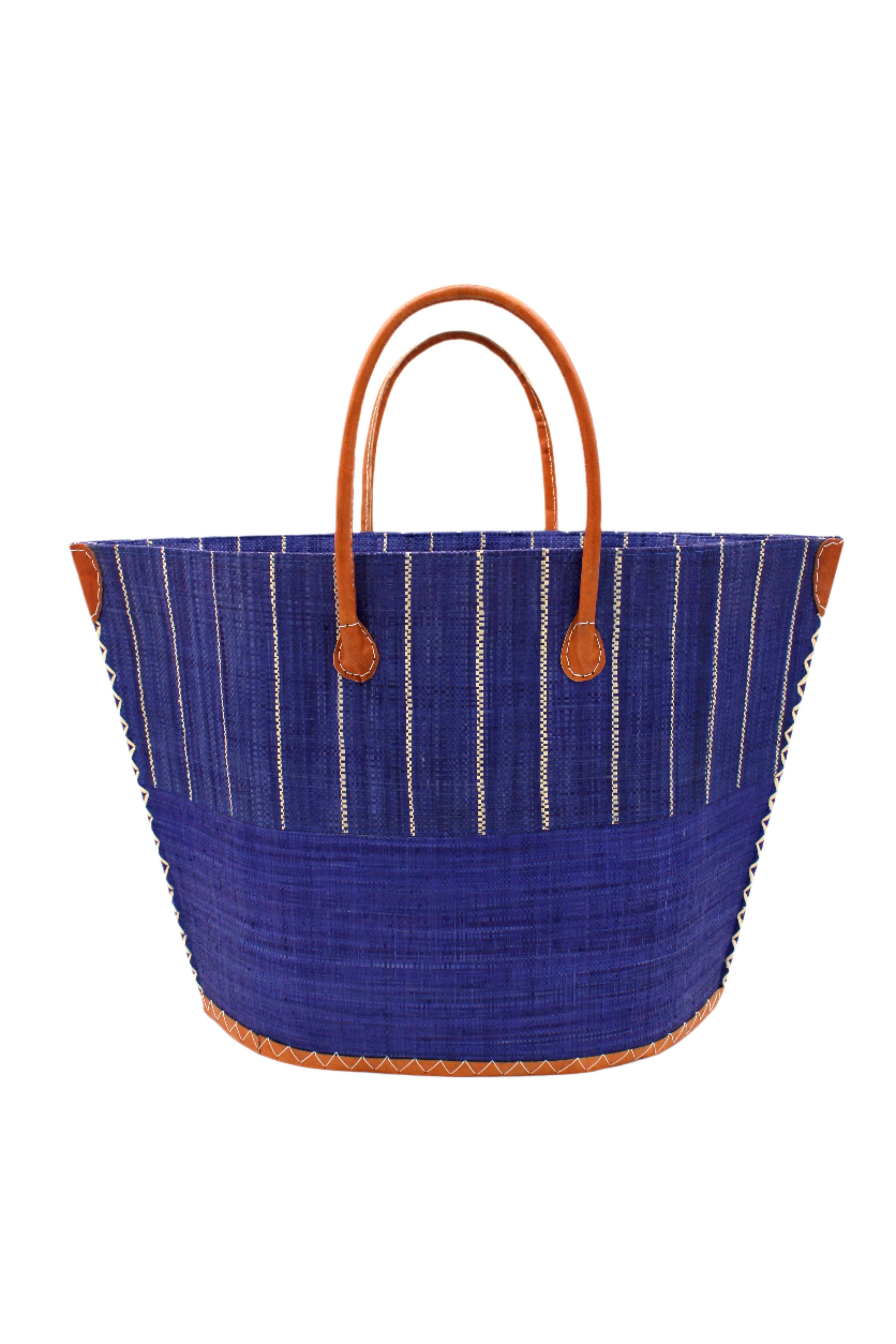 Santa Cruz Two Tone Pinstripes Large Straw Tote Bag: Black