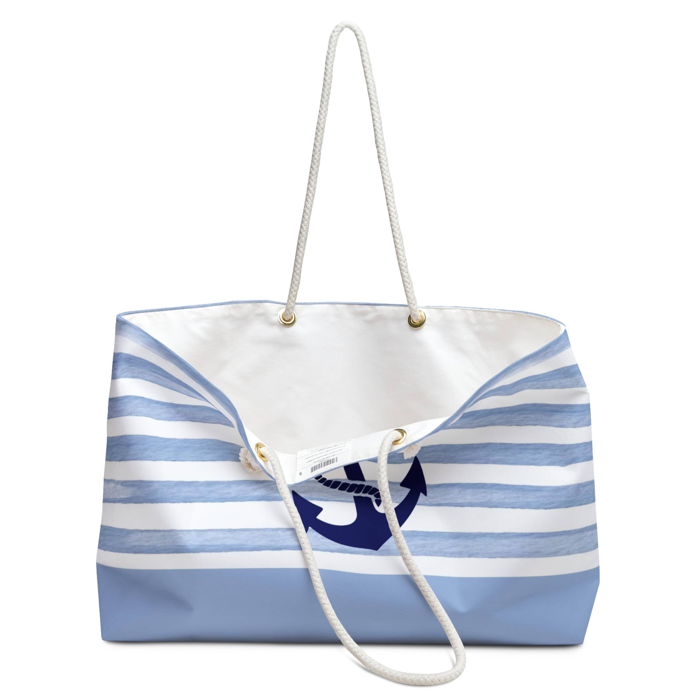 Weekender Tote Bag - Blue Stripes w Tipsy Anchor