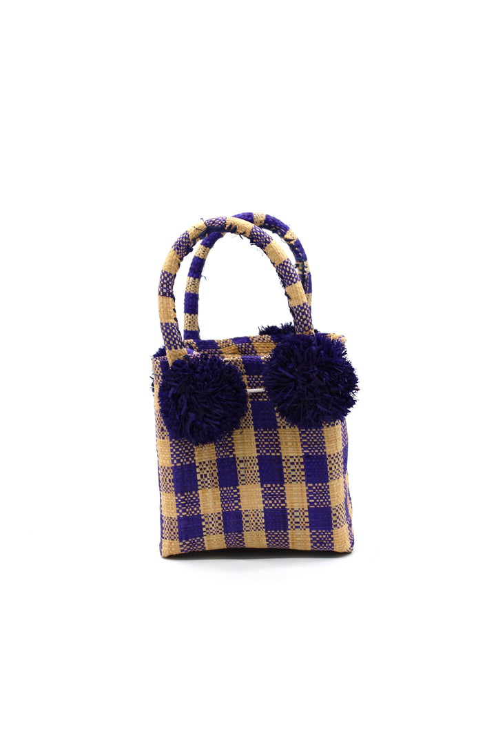 Schooner Straw Mini Bag with Pompom Accent: Black Two Tone Stripe