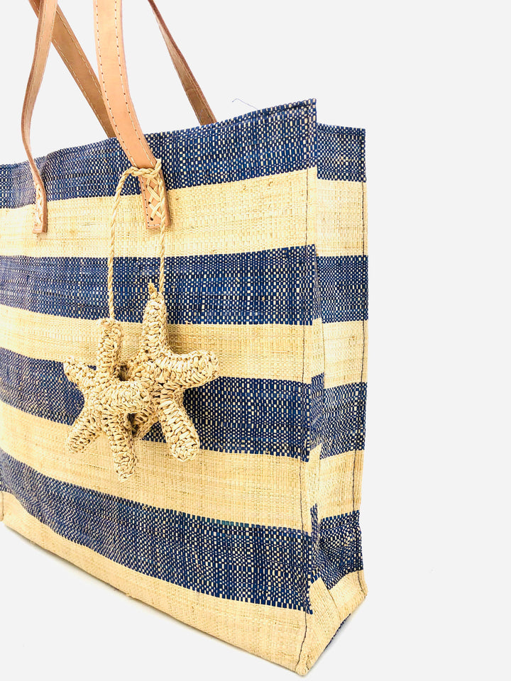Starfish Straw Bag with Crochet Starfish Charm Embellishment: Blue
