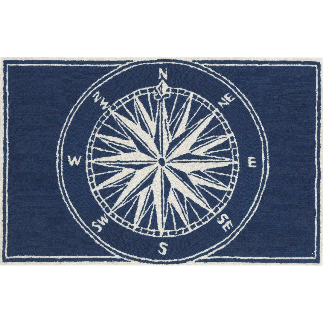 Frontporch Compass Indoor/Outdoor Rug: Navy / Polyester; Acrylic / 1'8" x 2'6"