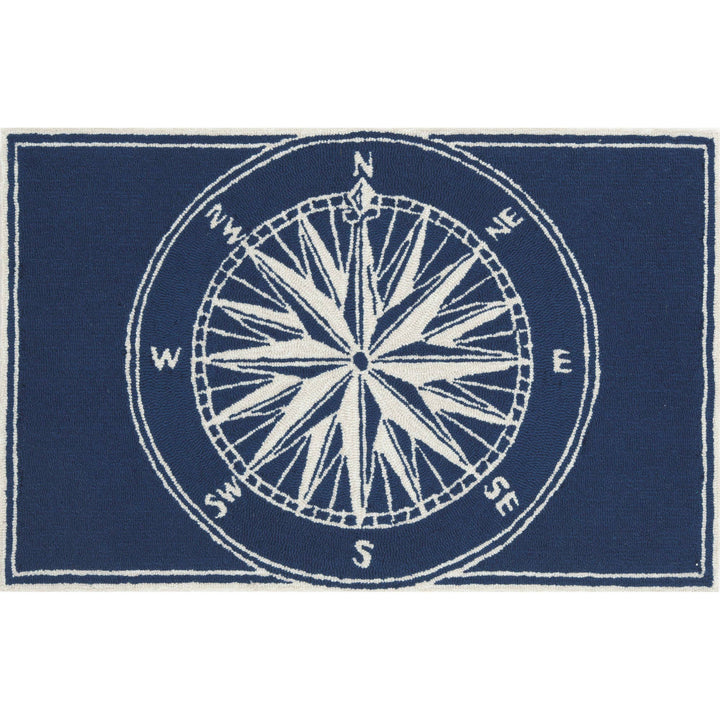 Frontporch Compass Indoor/Outdoor Rug: Navy / Polyester; Acrylic / 1'8" x 2'6"