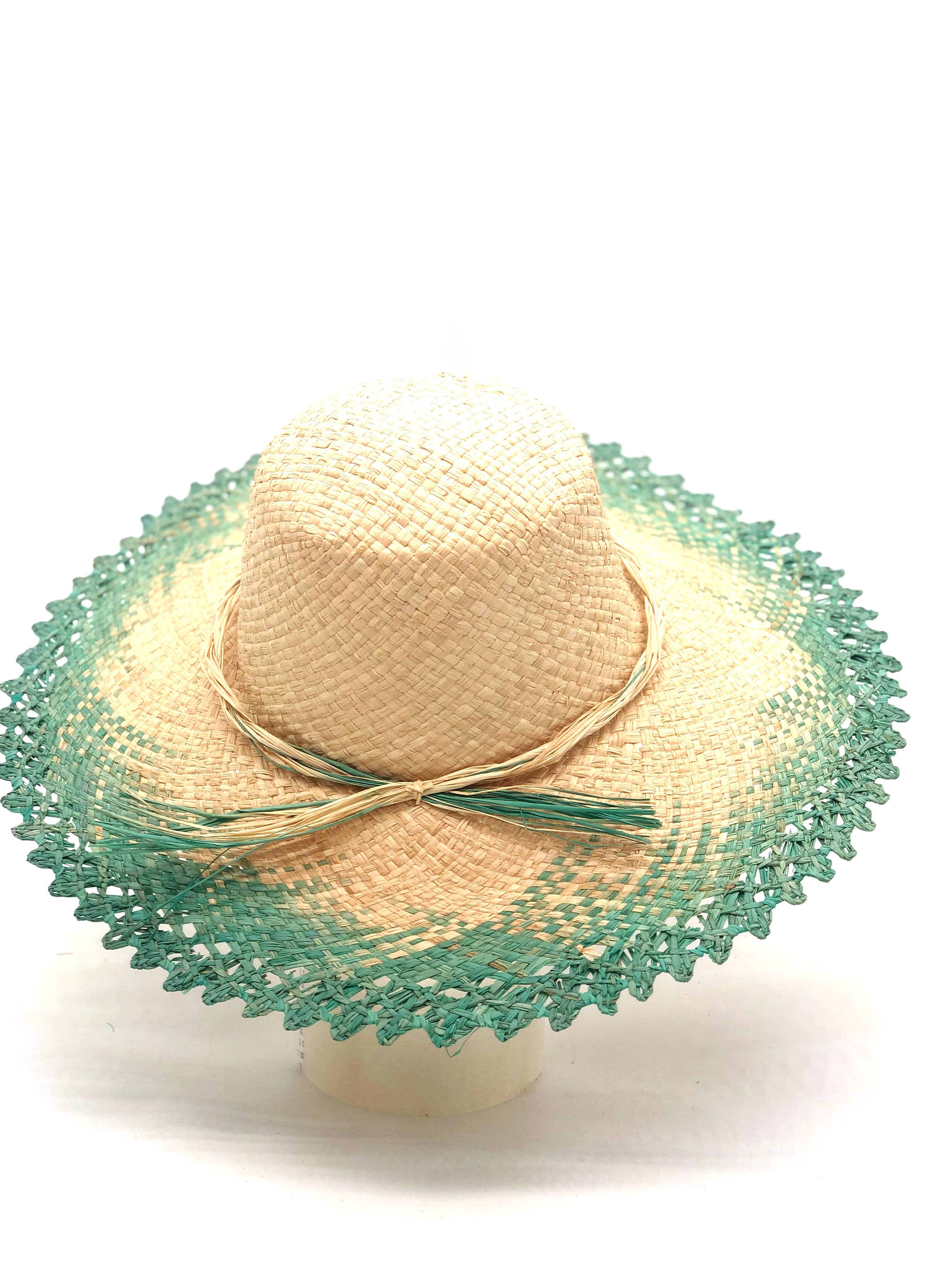 5" Brim Vanessa Ombre Straw Sun Hats with Lace Weave Edge: Saffron