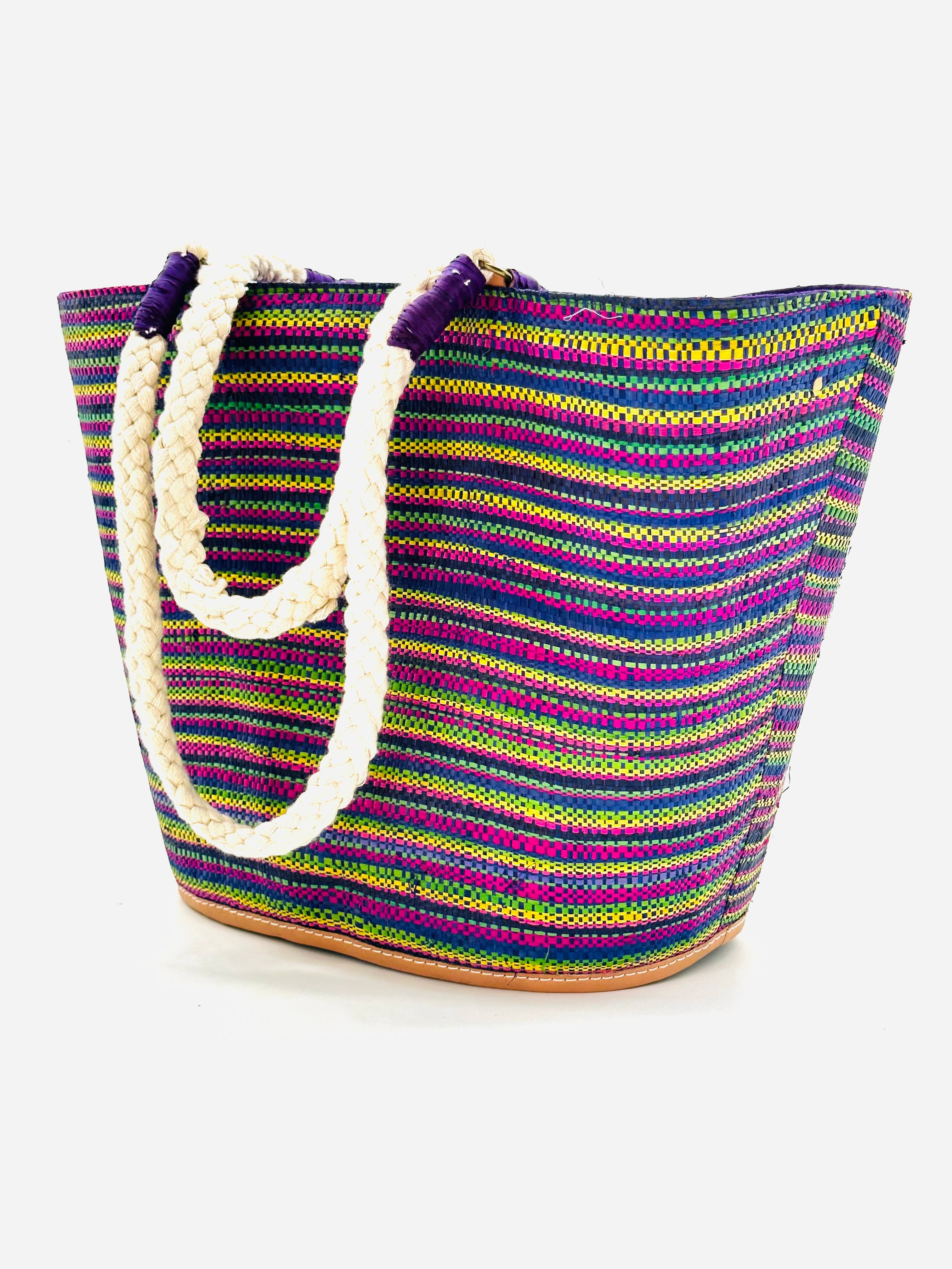 Brighton Melange Straw Basket Bag with Rope Handle: Blush Melange