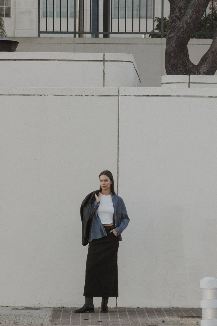The Annalise Top | Pinstripe Button-Down Top: BLUE/WHITE / SMALL