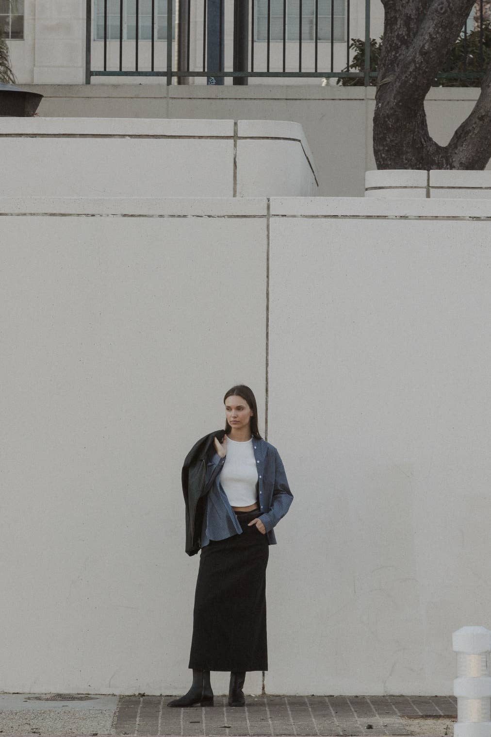 The Annalise Top | Pinstripe Button-Down Top: BLUE/WHITE / LARGE