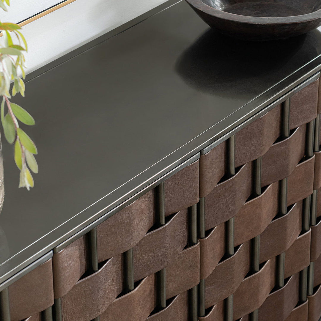 Komo - Leather/Metal 4 Doors Cabinet - Dark Brown