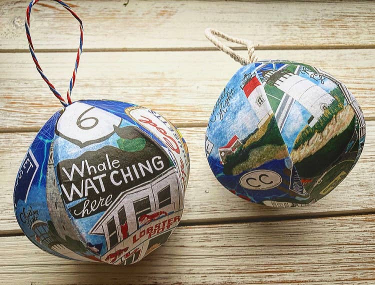 Hand-Drawn Cape Cod Handmade Mini-Globe- Custom Town Sign