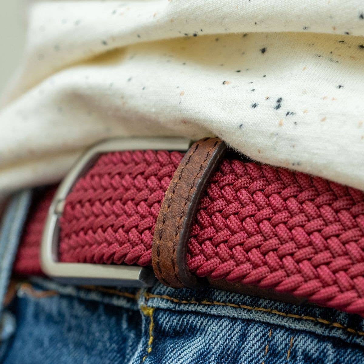 Garnet elastic braided belt: Size 1