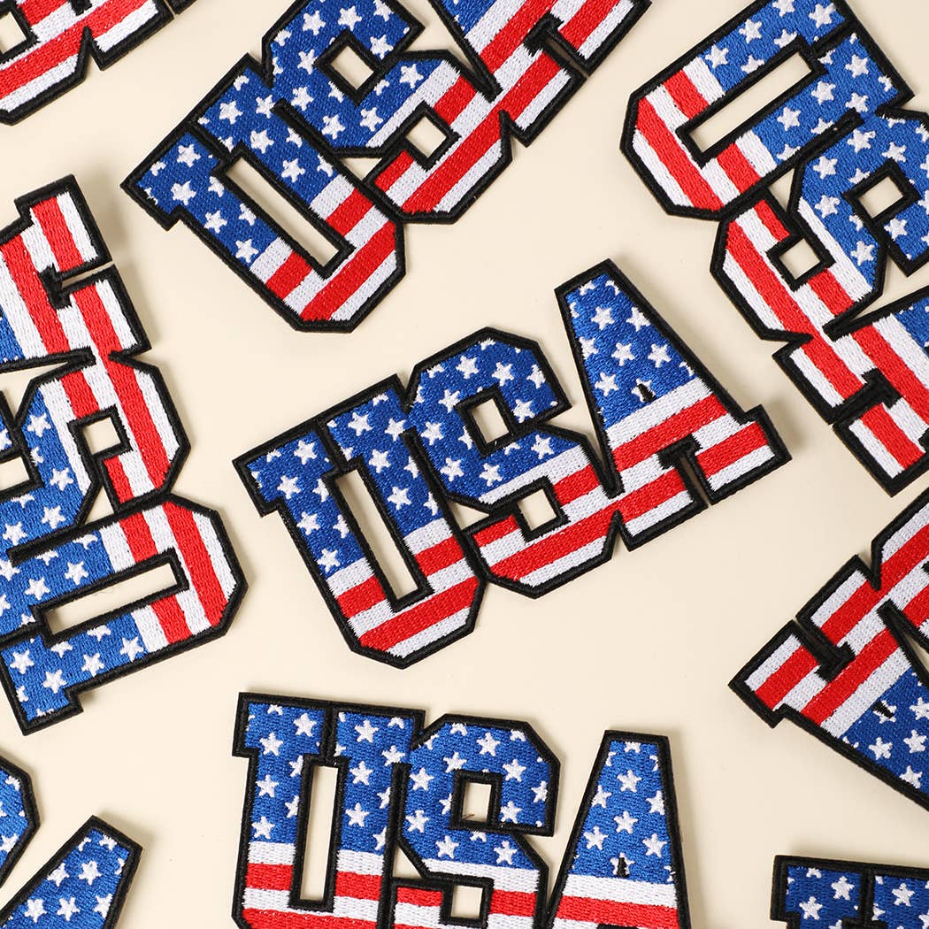 USA American Flag Embroidered Heat Press Style Patch