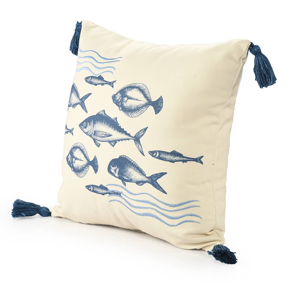 Sancia Coastal Polyester Throw Pillow, 20" x 20", Denim Blue