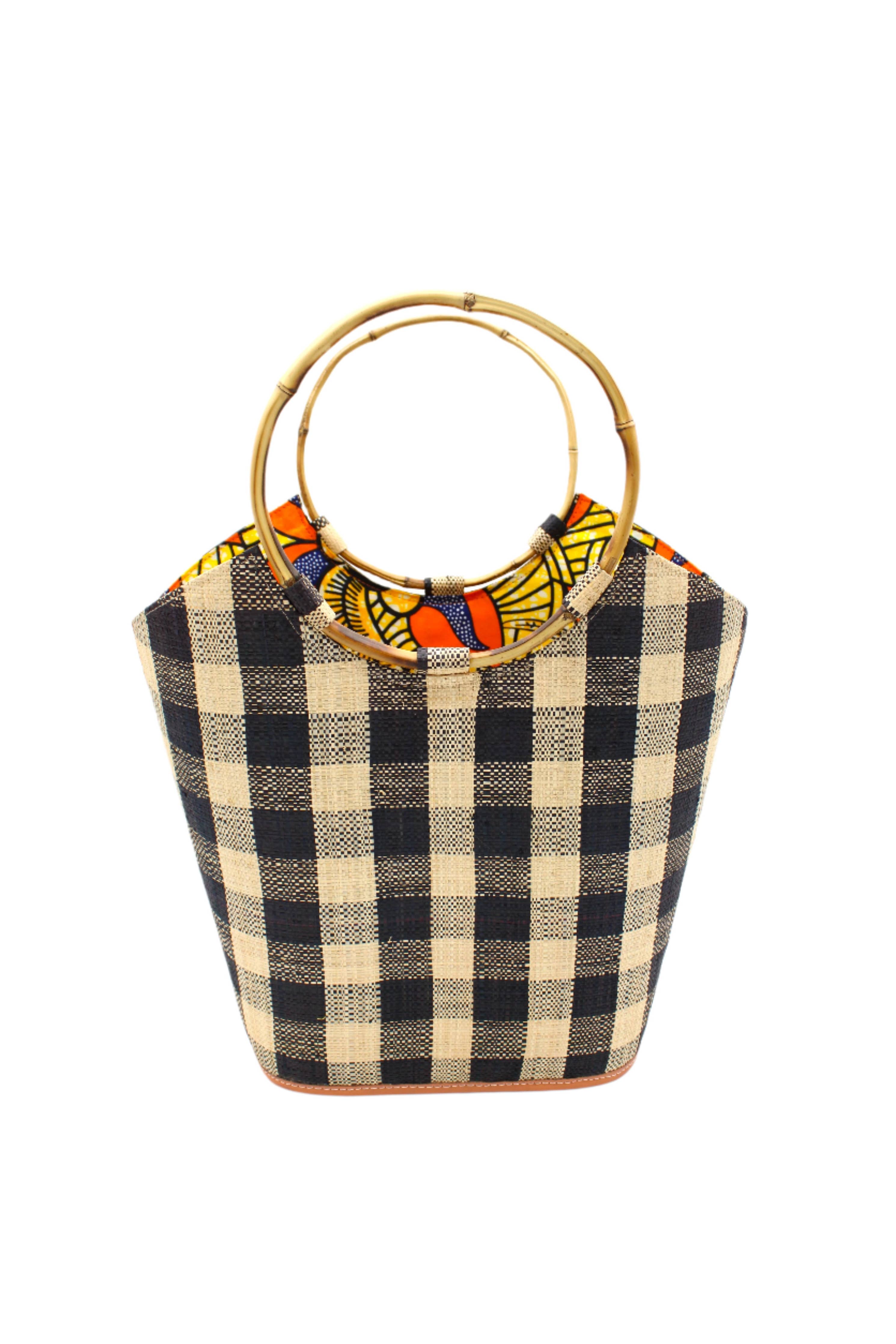 Carmen Straw Bucket Bag with Bamboo Handles: Denim
