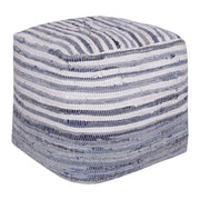 Andros Navy Blue/White Striped Cotton Cube Pouf