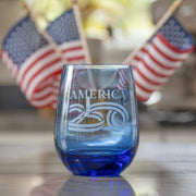 America250™ 15oz Blue Stemless Wine Glass | Set of 12