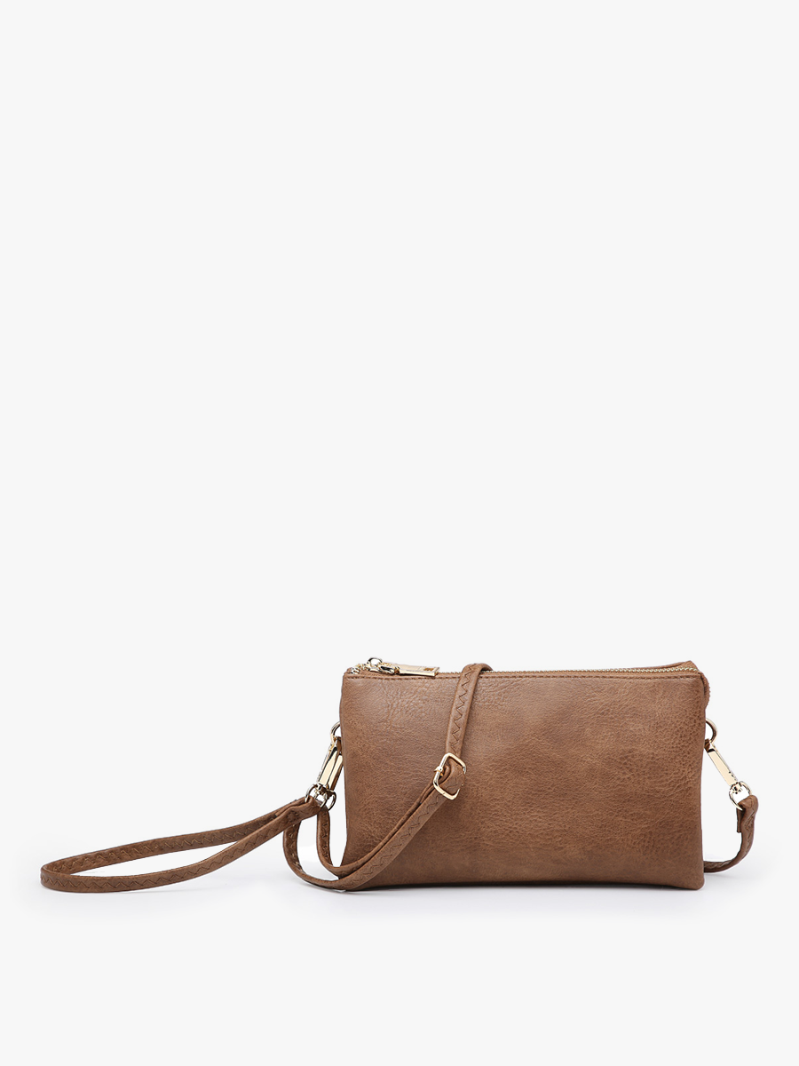 M013 Riley Monogrammable 3 Compartment Crossbody/Wristlet: Dark Rose