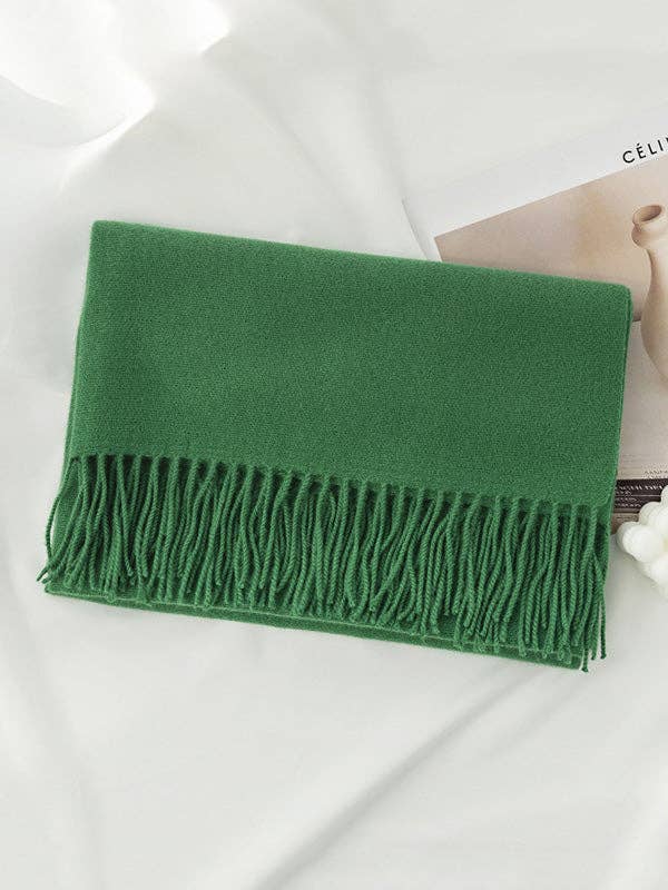 Keep Warm Solid Color Tasseled Shawl&Scarf: DEEP GREEN / One_size