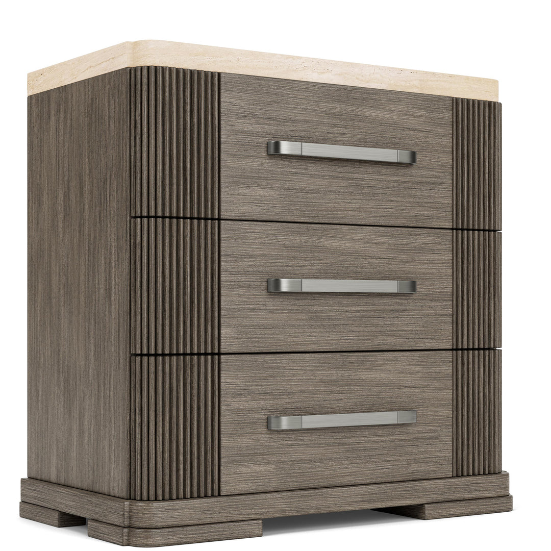 Sariel - Stone Top Three Drawer Nightstand - Dark Brown