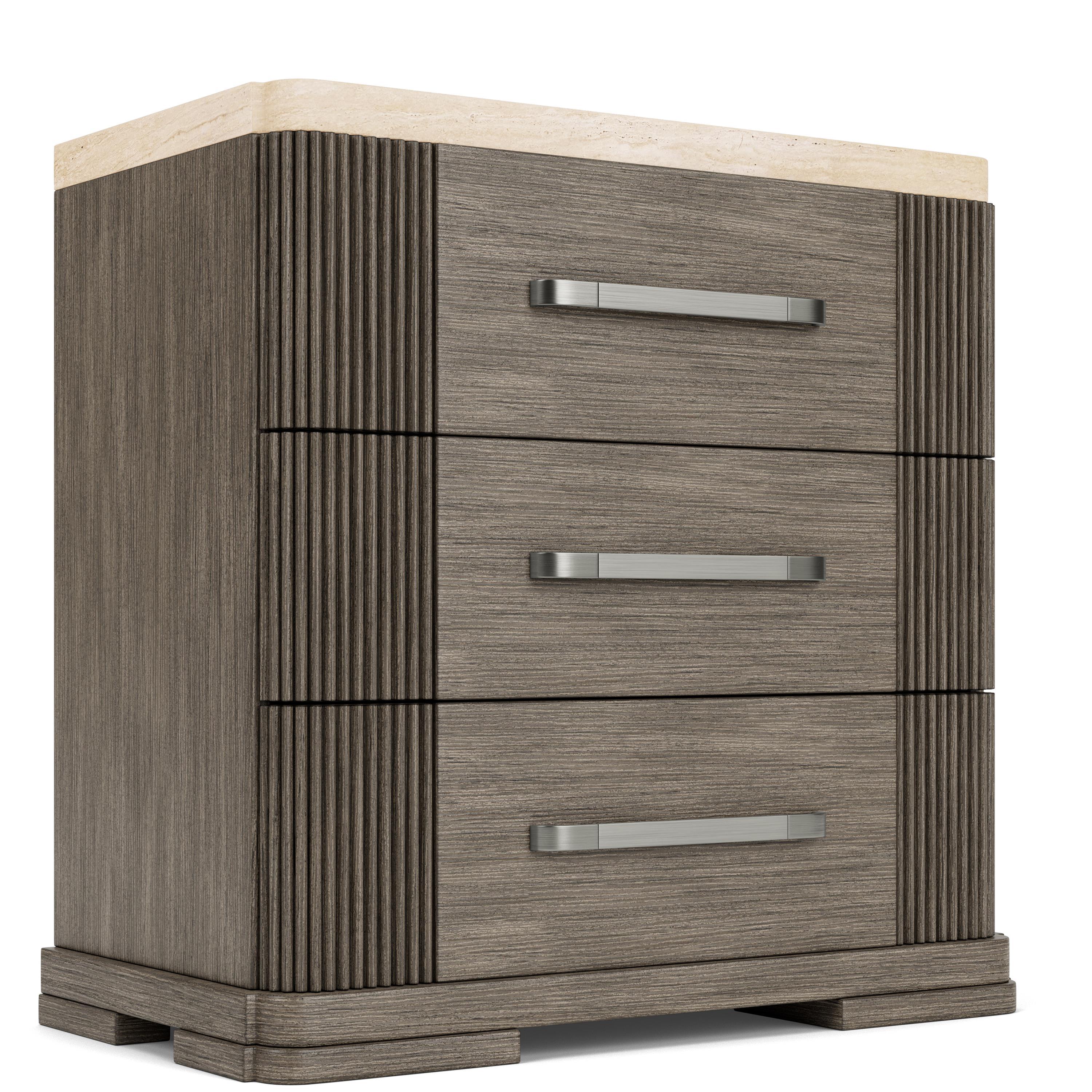 Sariel - Stone Top 3 Drawer Nightstand - Dark Brown