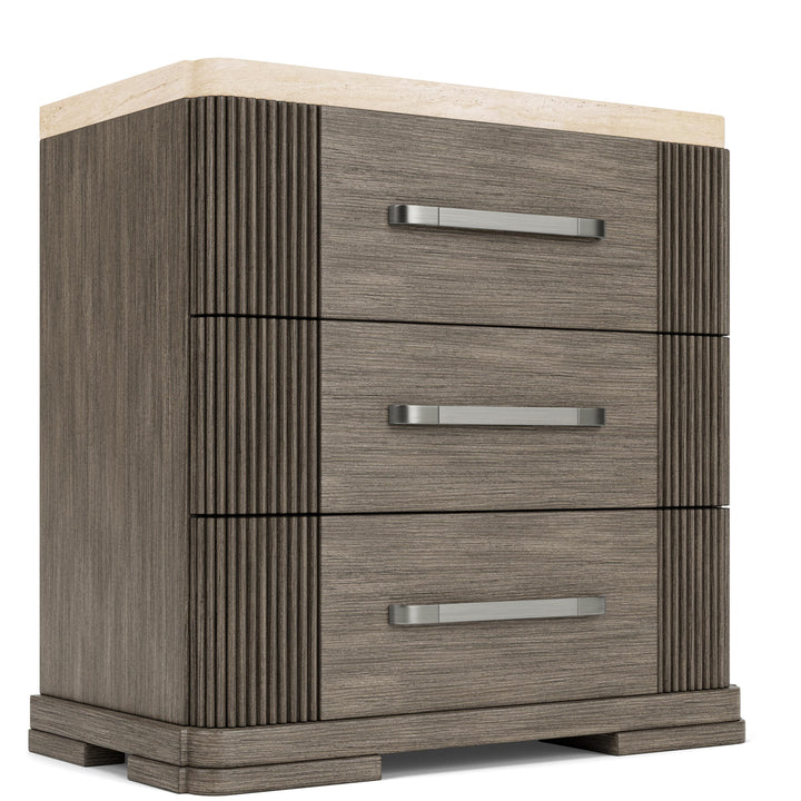 Sariel - Stone Top Three Drawer Nightstand - Dark Brown