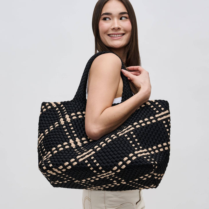 Sky's The Limit - Large Woven Neoprene Tote: Navy Nude