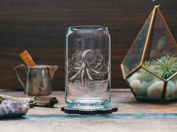 Octopus Etched Drinking Glasses: Stemless Wine ~ 15 oz