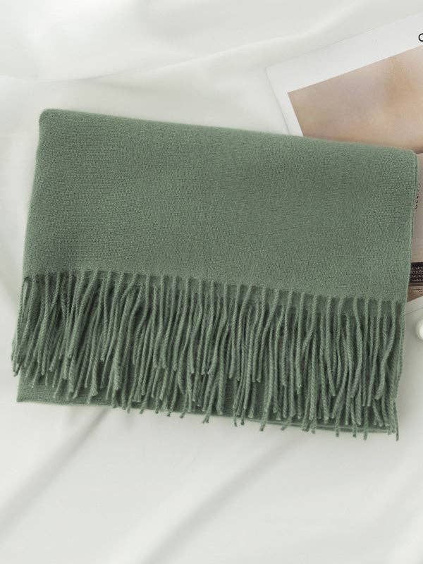 Keep Warm Solid Color Tasseled Shawl&Scarf: DEEP GREEN / One_size