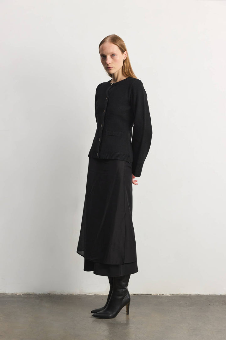 The Tyler Cardigan | Bell Sleeve Buttoned Cardigan: BLACK / LARGE