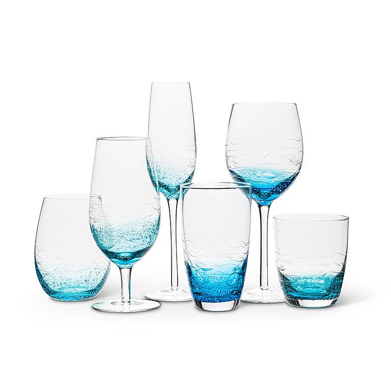 Blu/Clear Fish Cut Wine Glass-9"H(18oz)-2527