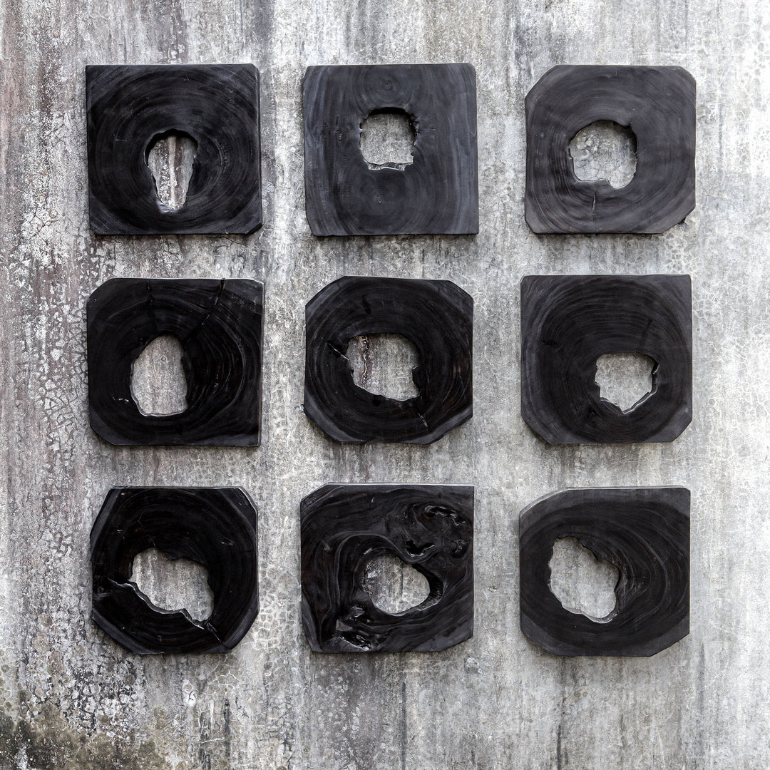 Bahati - Wood Wall Art (Set of 9) - Ebony Black