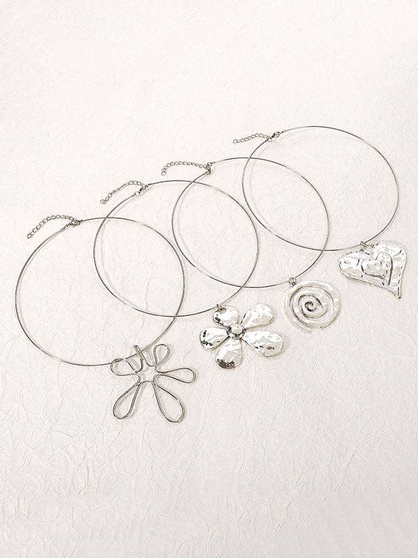 Heart Shape Necklaces Accessories: SILVER / One_size