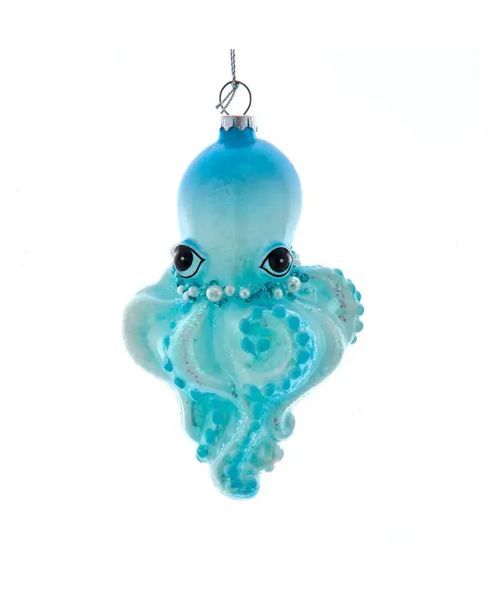 5.5" Glass Glow In Dark Octopus Ornament