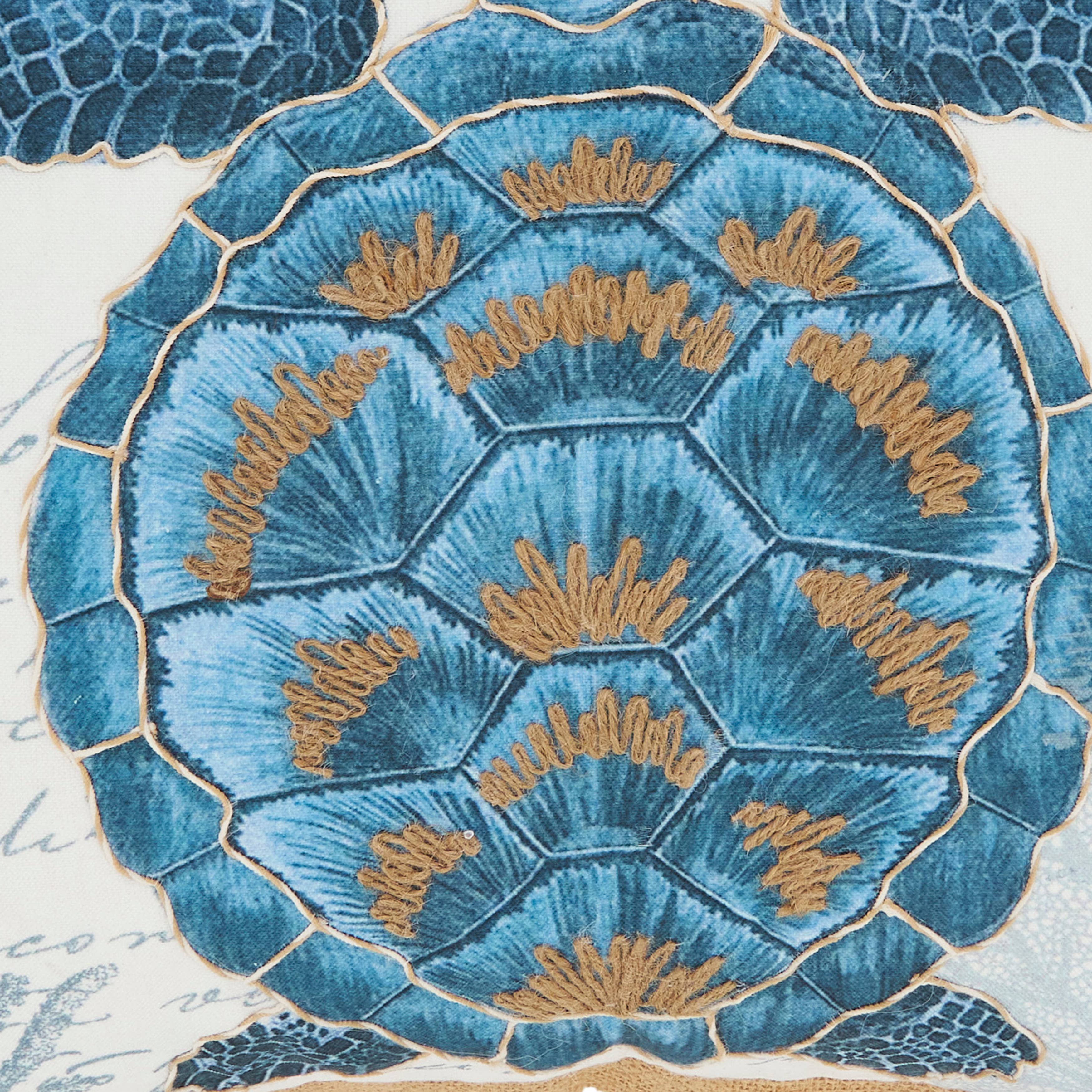 Coastal Outdoor Turtle Pillow: Navy Blue / Poly Filled / 18"