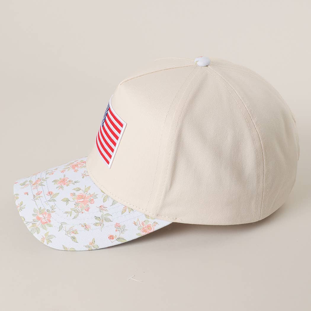 AMERICAN Flag Embroidered patch Flower Pattern Cap