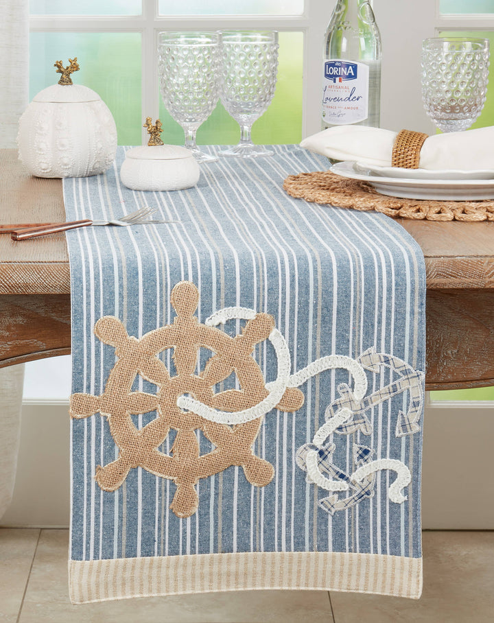 Helm and Anchor Runner: 14"x72" / Navy Blue