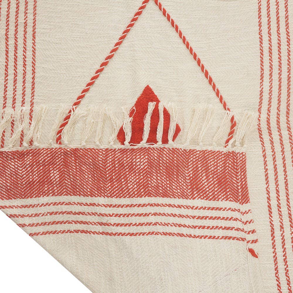 Coastal Edge Geometric Diamond Throw Blanket with Fringe: Blue/White