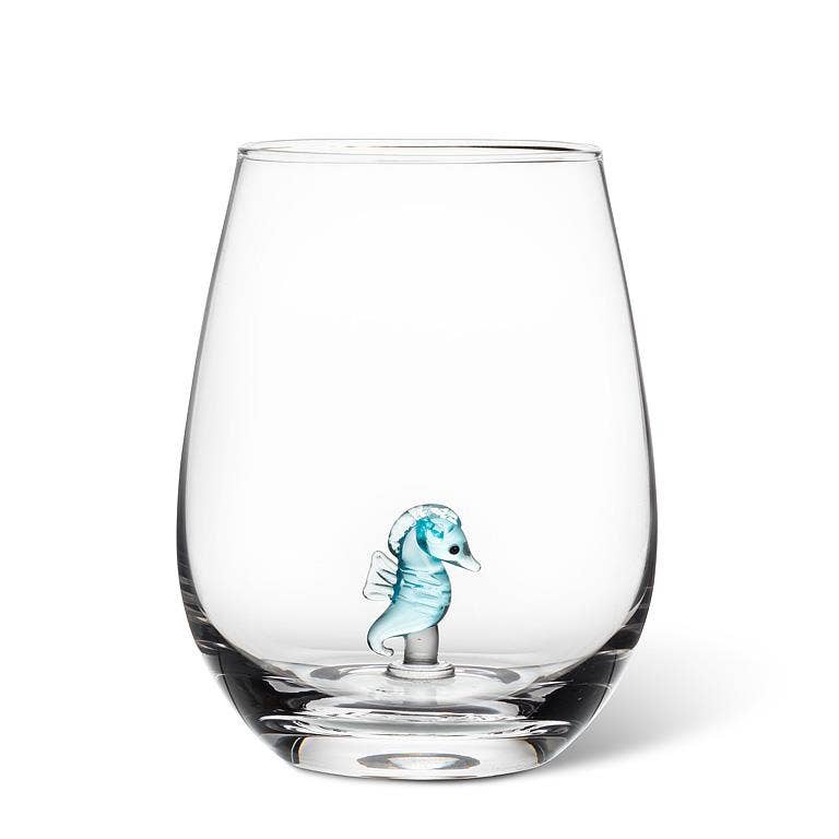 Seahorse Icon Stemless Wine Glass-4.5"H(20oz)