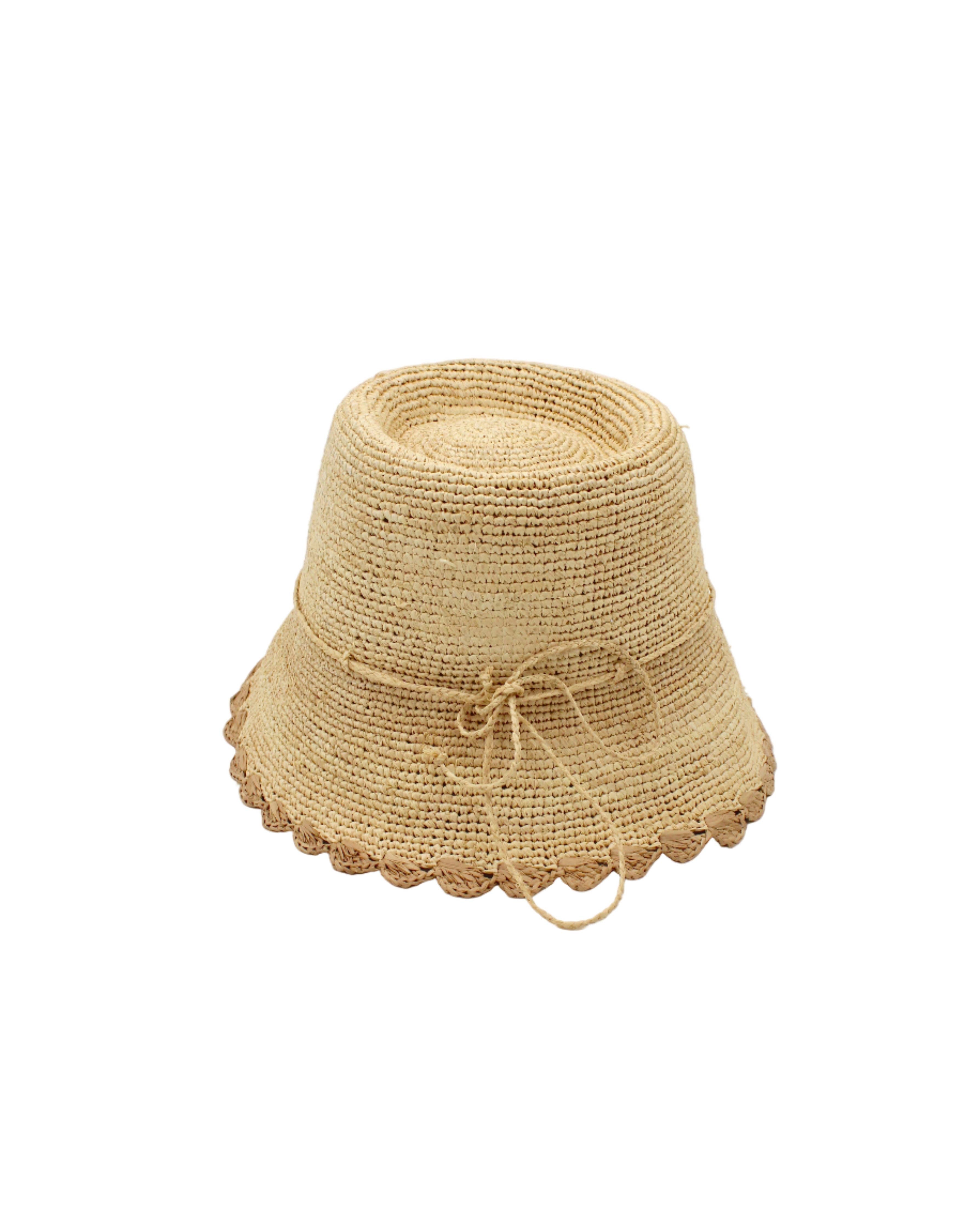 Kate 3" Brim Crochet Bucket Straw Hats with Colored Edge: Fuchsia