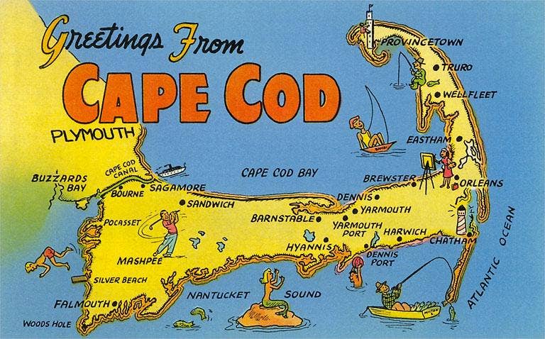 MA-515 Greetings from Cape Cod, Mass., Map - Vintage Image, Postcard
