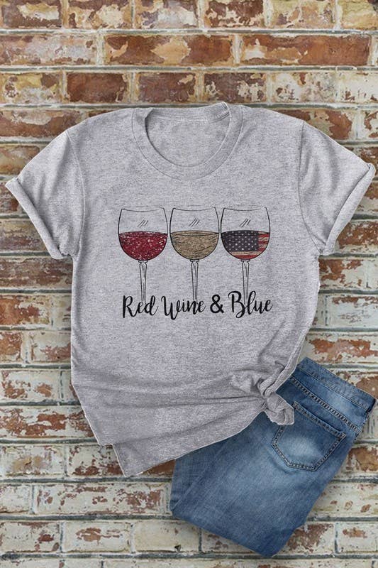 Red Wine & Blue, 4th of July, Unisex Short Sleeve T-Shirt: White / L