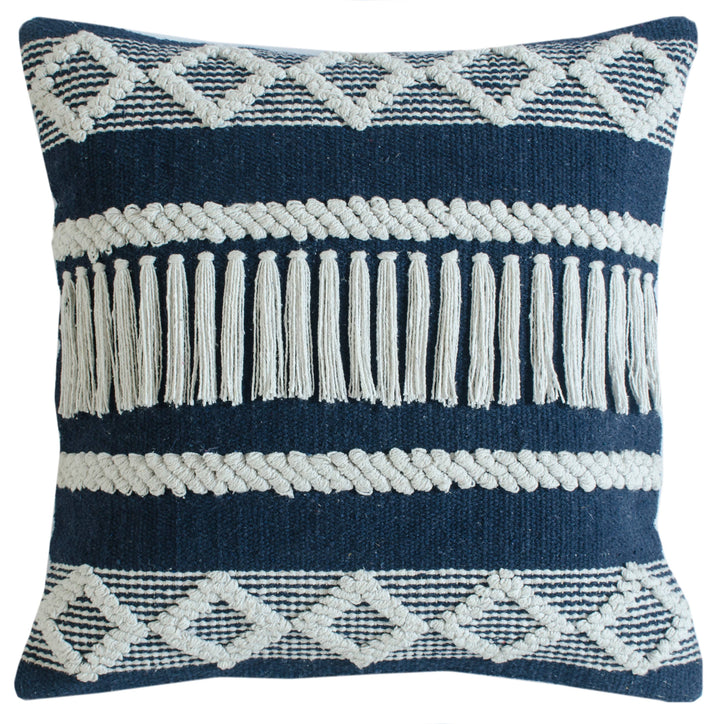 Diamond Stripe Textured Throw Pillow: Blue/Ivory / Poly Filled