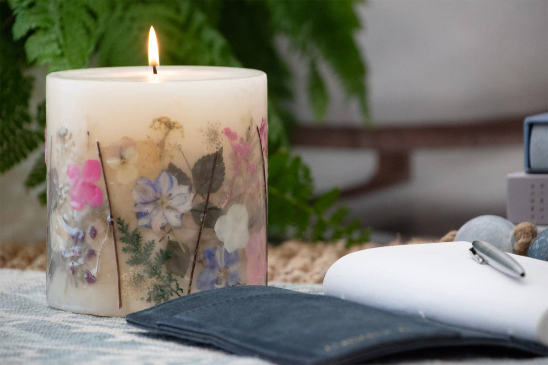 Violet Fern Pressed Flower Pillar Candle