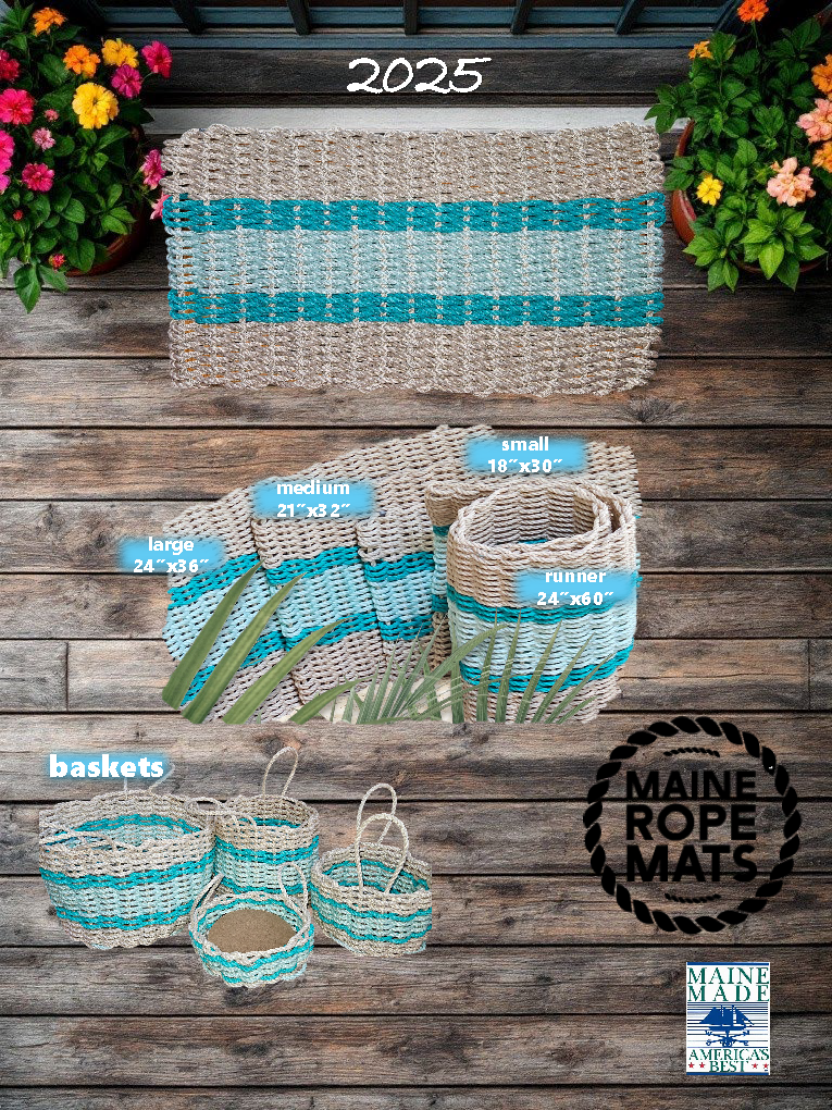 966 The "Original" Handcrafted Woven Maine Lobster Rope Door Mat, Solid Color Selections: Navy #805 / Small 18" x 30"