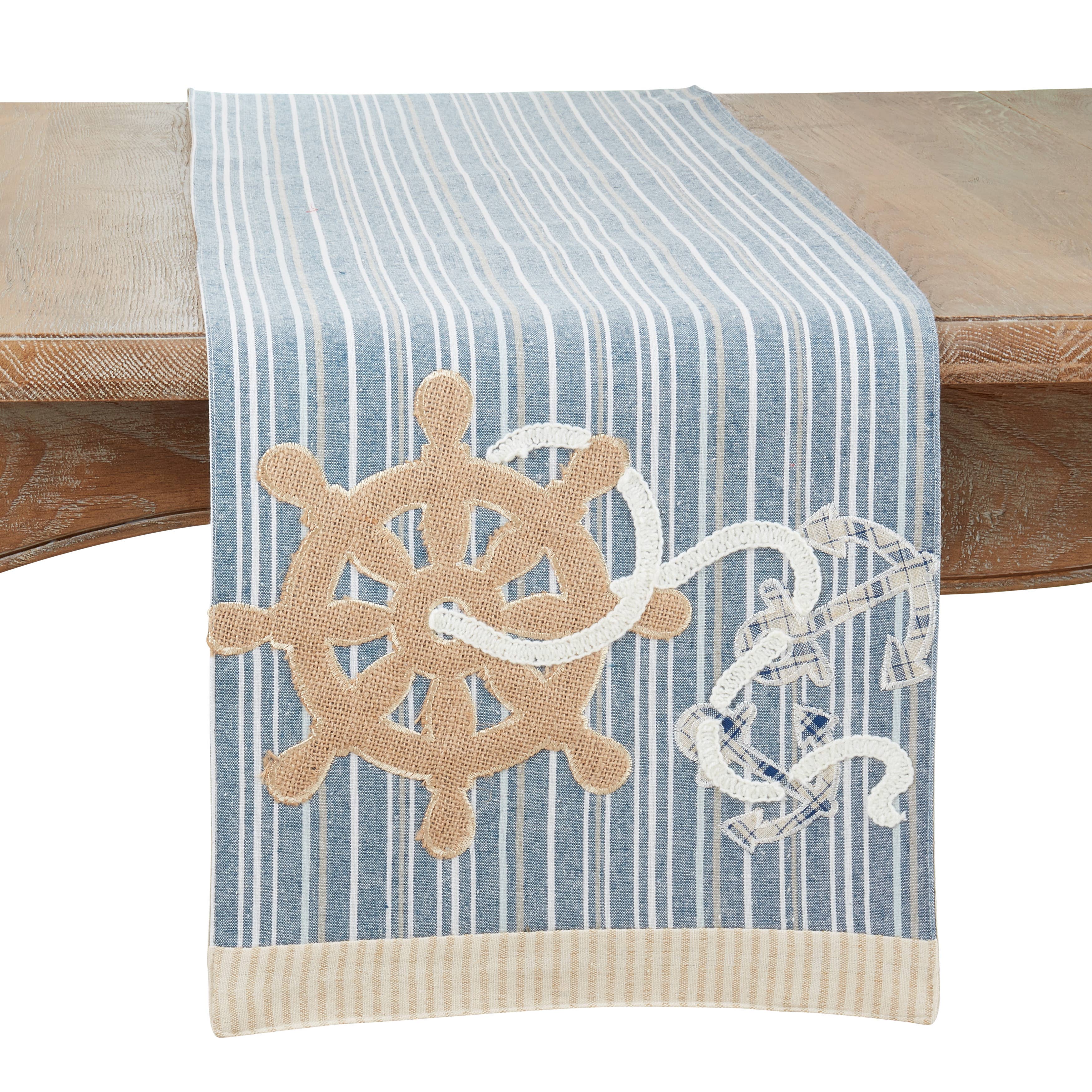 Helm and Anchor Runner: 14"x72" / Navy Blue
